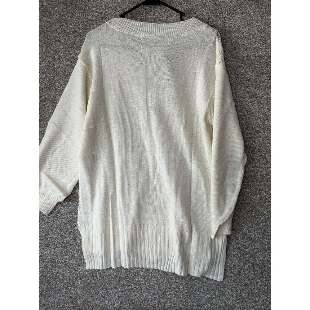 Lane Bryant Knit Cream White Balloon Sleeve Pullover V Neck Sweater Size 10/12 - Picture 5 of 7